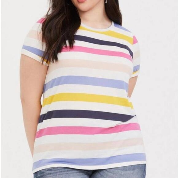 TORRID Striped Classic Fit Cuffed Sleeve Tee Sz 2 - Picture 1 of 8